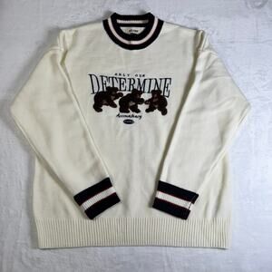 Aelfric Eden Bear Graphic Knit Sweater Cream Crewneck Streetwear Y2K Unisex M